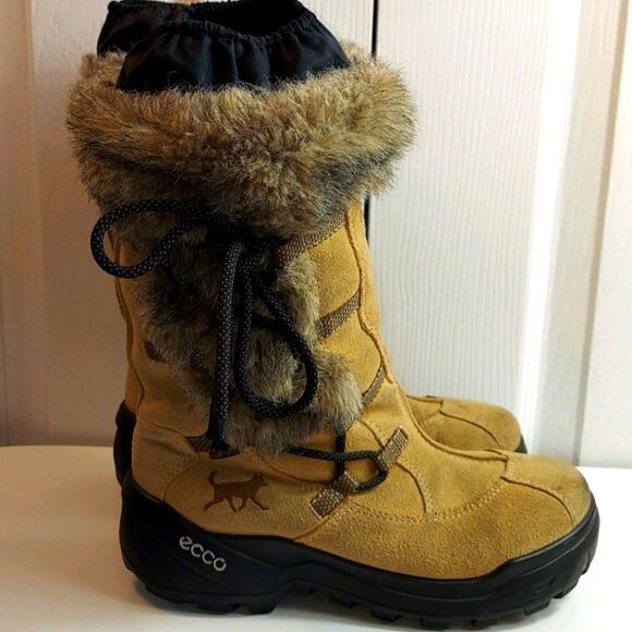 Ecco Gore-tex Fur Trim Sude Winter Boots Sz 35 - Picture 2 of 16